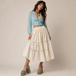 Anthropologie Sheer Mesh Crop Top Ice Blue Long Sleeve Sz S